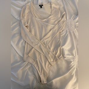 Set of 2, Express Body Contour Black Scoop Neck Bodysuit, black and off white